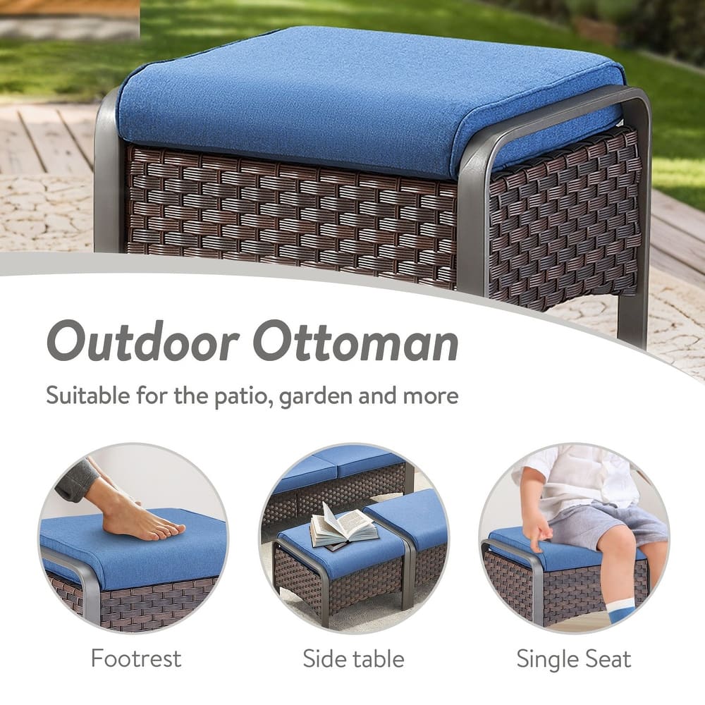Gymojoy Industrial Style Outdoor Wicker Patio Ottomans Set of 2