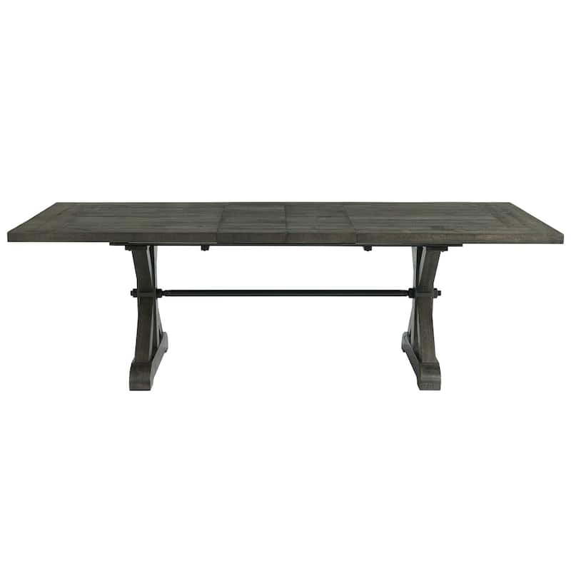 Rectangular Extension Dining Table - 96" Gray Wood Pedestal Table - Rustic Farmhouse Style - 96
