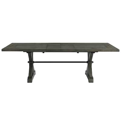 Rectangular Extension Dining Table - 96" Gray Wood Pedestal Table - Rustic Farmhouse Style - 96