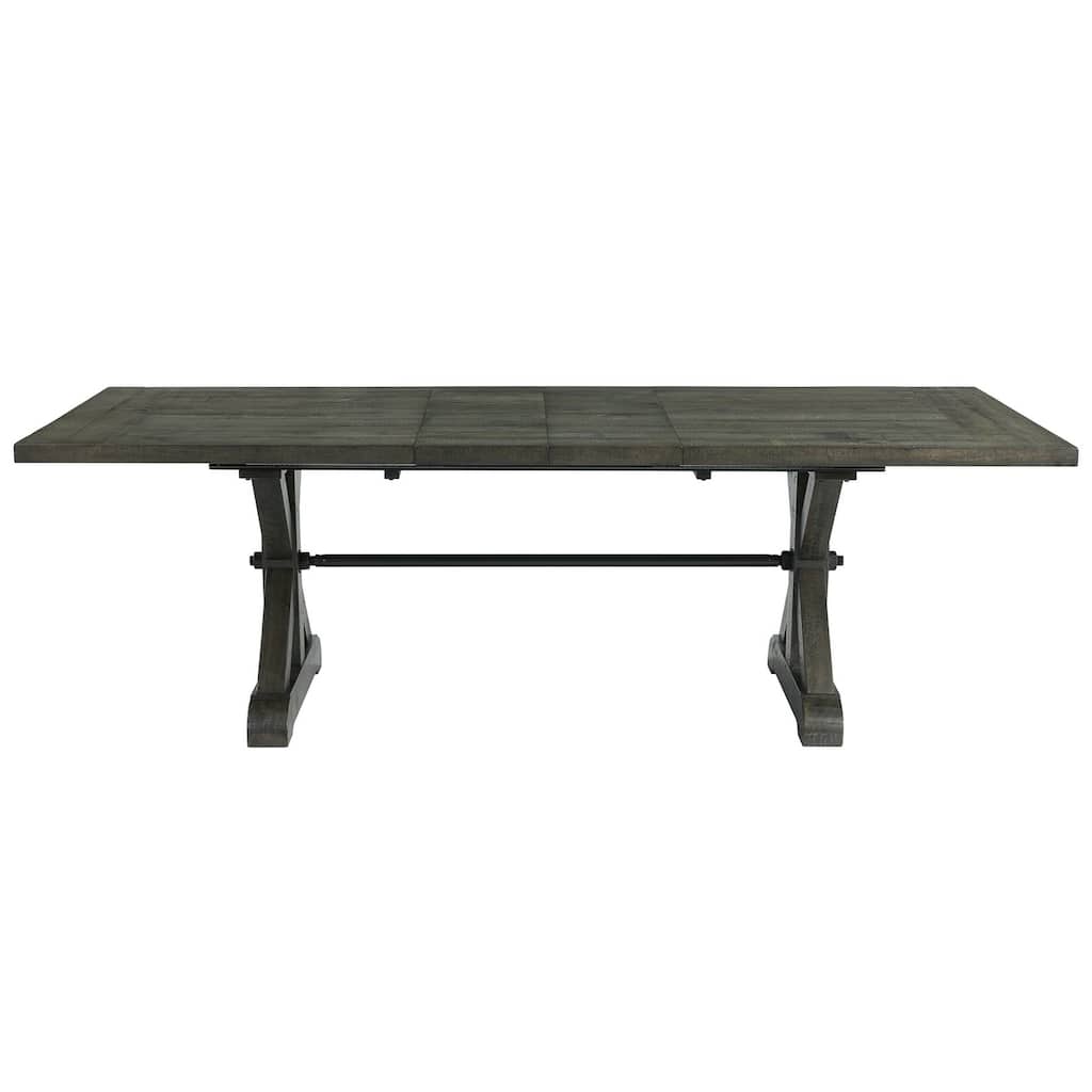 Rectangular Extension Dining Table - 96" Gray Wood Pedestal Table - Rustic Farmhouse Style - 96