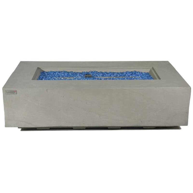 Elementi Plus Meteora Outdoor Fire Pit Table Concrete Rectangular 60000 BTU - 55.9 x 31.9 inches with Lid, Fire Glass, and Cover