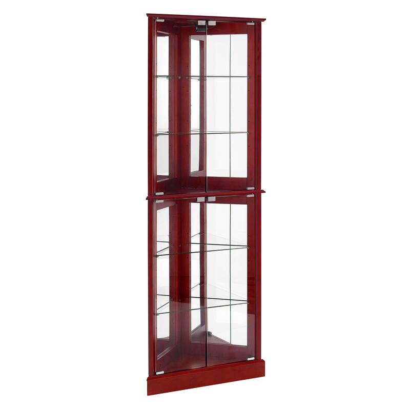 Corner Curio Cabinet with Lights, Floor Standing Display Cabinet with Adjustable Tempered Glass Shelves & Mirrored Back