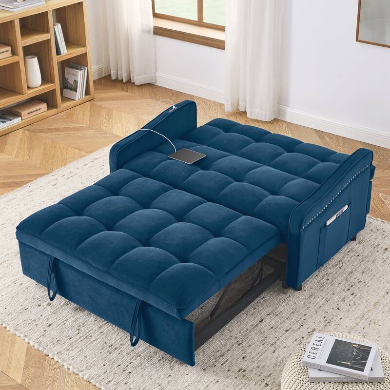 Loveseats Sofa Bed with Pull-out Bed,Adjsutable Back and Two Arm Pocket