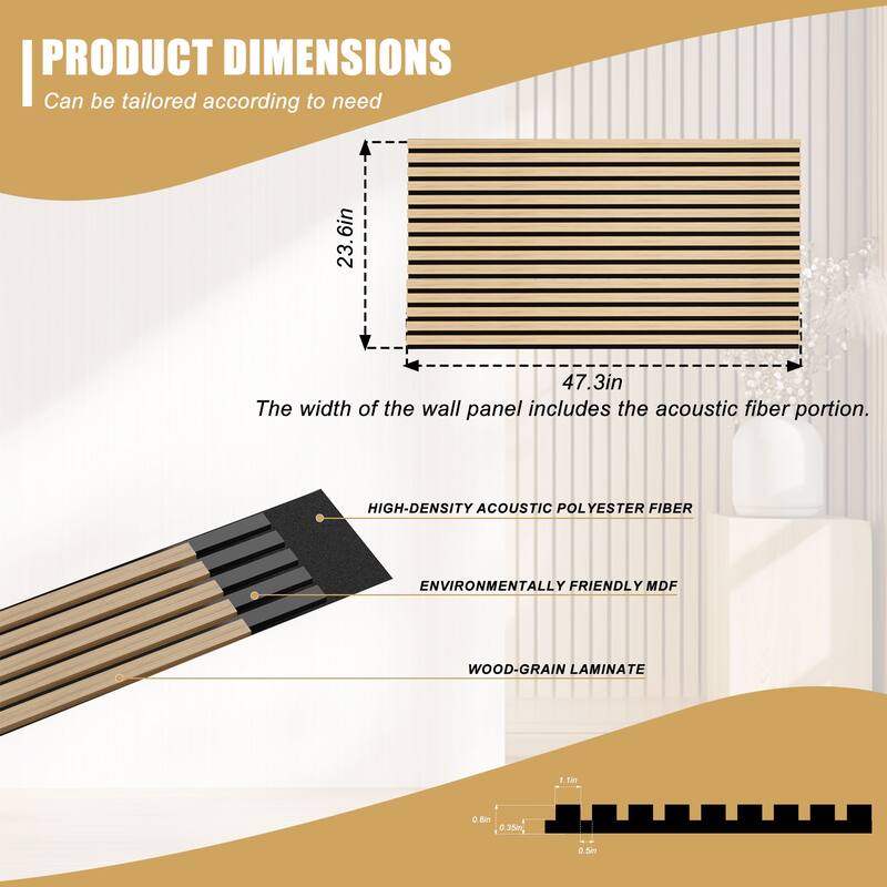 47.3" x 23.6" Wood Slat Acoustic Wall Panels for Ceiling and Wall Decor, 4-Pack (31 sq ft)
