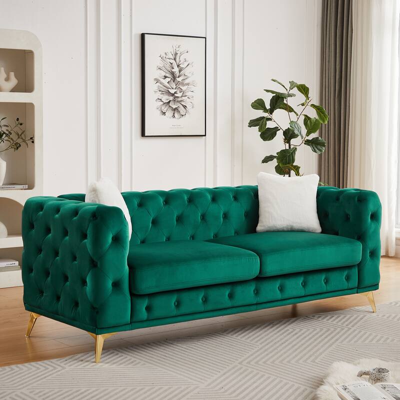 Modern Luxury Velvet Sofa with Chesterfield Quilted Button Accents