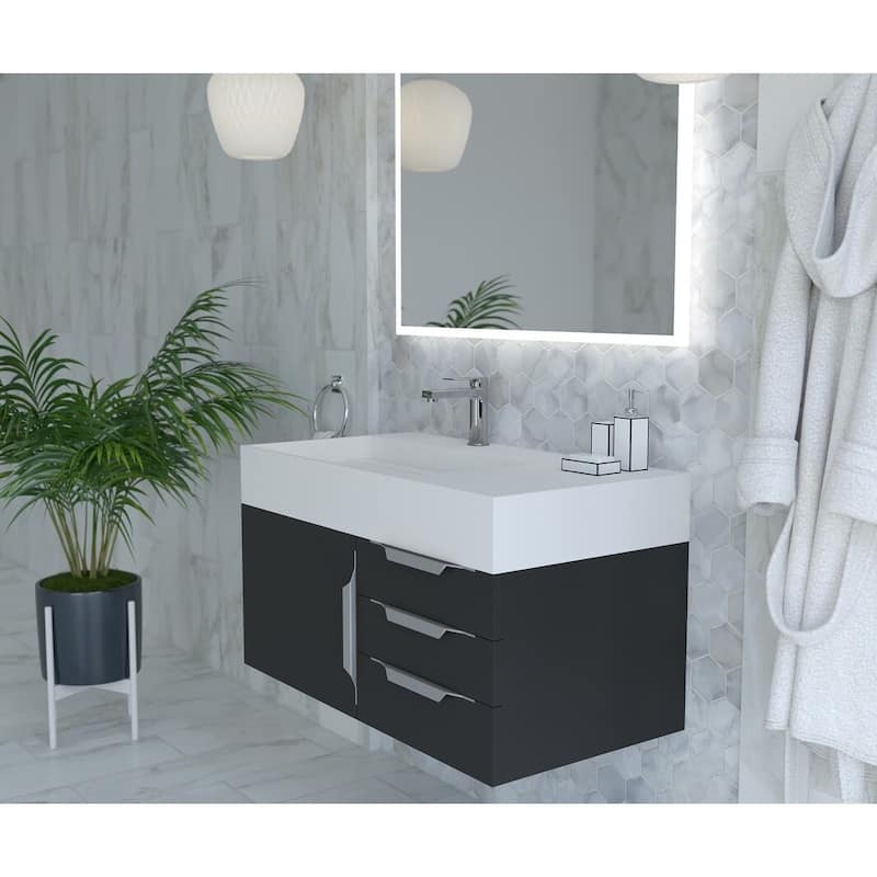 Amazon 36" Wall Mounted Bathroom Vanity Set w/ White Top