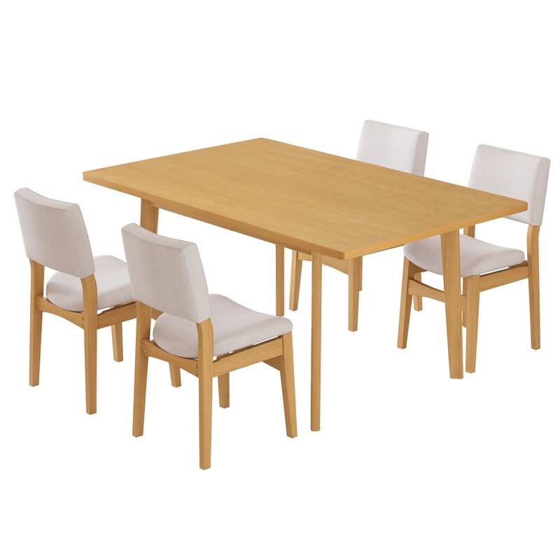 5-Piece Modern Wood Dining Set with Linen Upholstered Chairs by Harper&Bright Designs