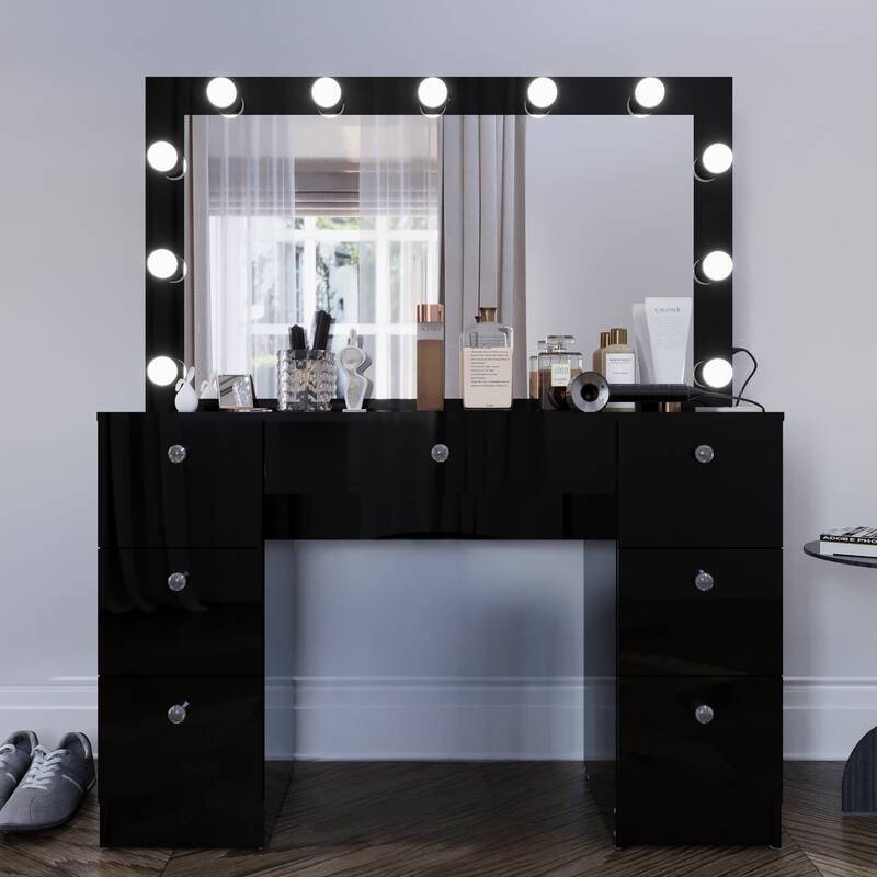 Boahaus Makeup Vanity 7 Drawers Lighted Crystal Knobs USB Port