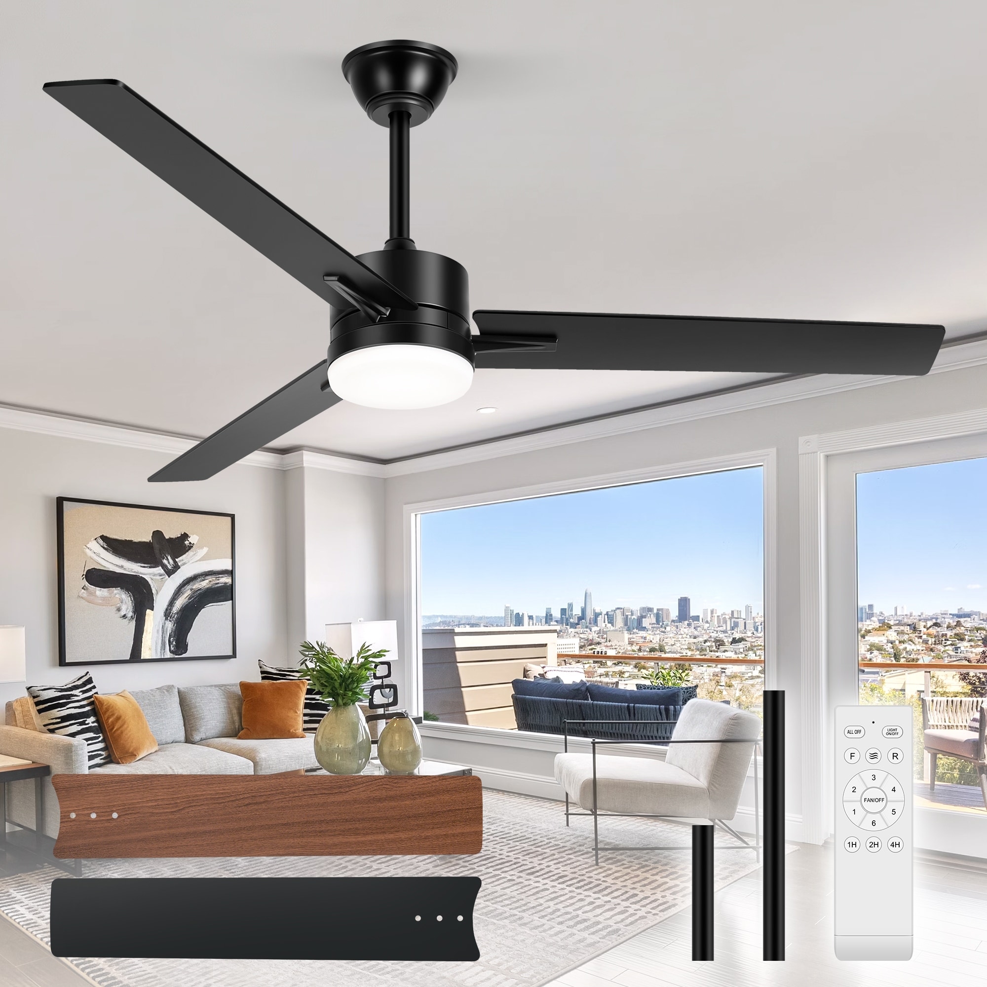 Airsurfer 42/52/60-inch Integrated Ceiling Fan with LED Light Remote and Reversible Blades