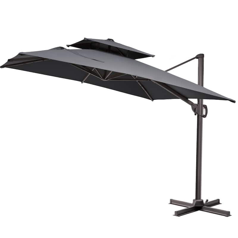 9 FT x 12 FT Outdoor Patio Dual Top Umbrella Cantilever Offset with No Base