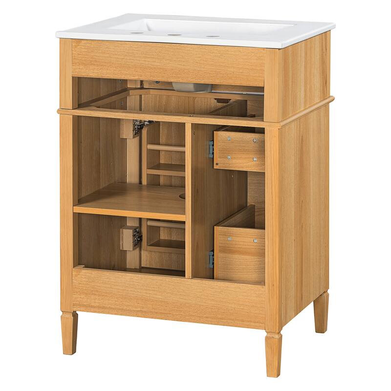 24" Bathroom Vanity with Sink - Wood Cabinet with Flip-Out Drawer, 2 Soft-Close Drawers & Door, Solid Wood & MDF