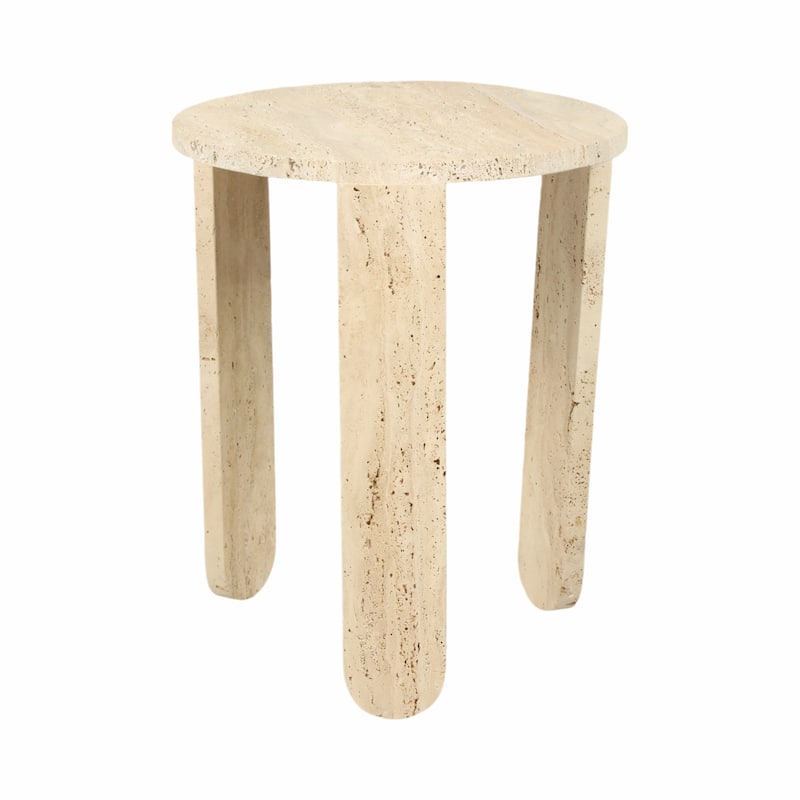 Stone Marble Accent Table Decorative Round Casual Style - 22" Ivory - 18" x 18" x 22"