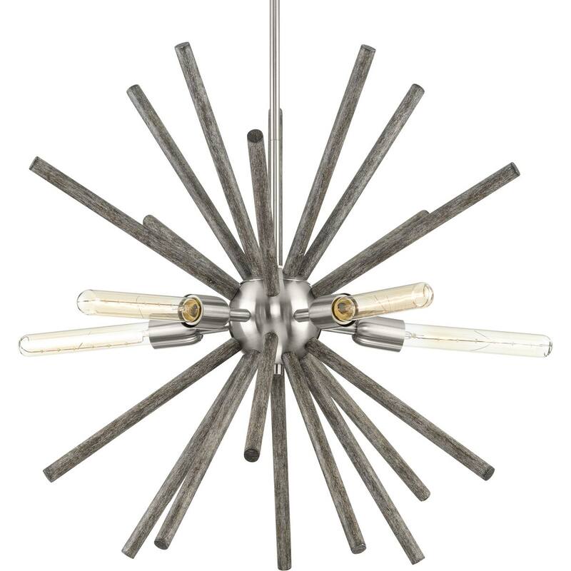 Thorpe Collection 5-Light Brushed Nickel Mid-Century Modern Chandelier Light - 27.62 in x 27.62 in x 23.875 in - 27.62 in x 27.62 in x 23.875 in