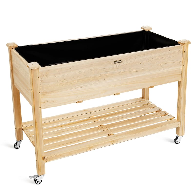 Costway Raised Garden Bed Wood Elevated Planter Bed w/Lockable Wheels - See Details