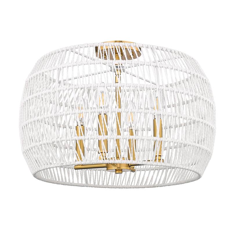 Ellie 19" Wide 4-Light Semi-Flush - Modern Brushed Gold with White Raphia Rope