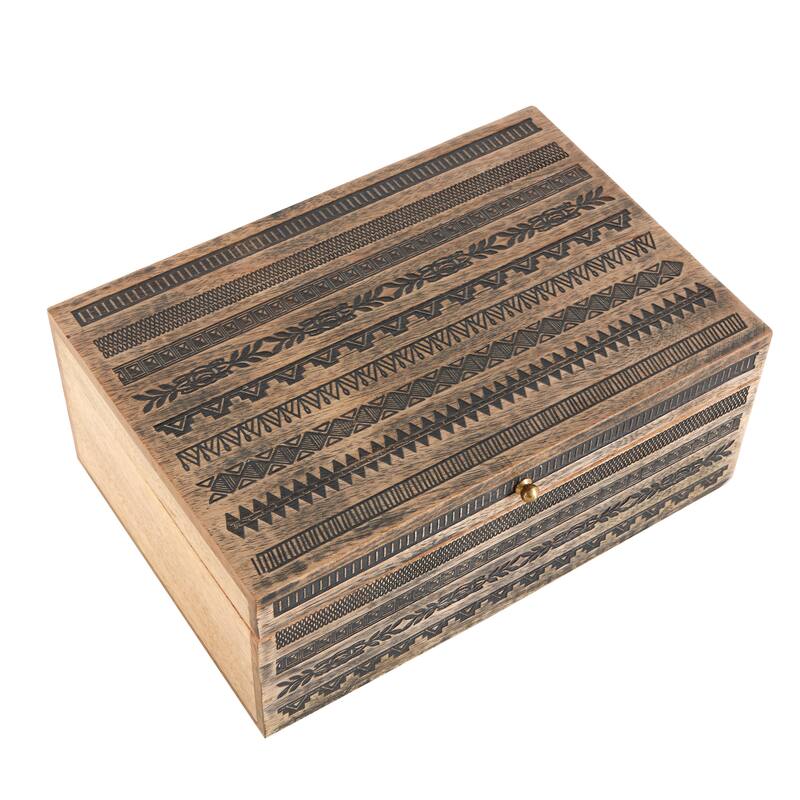 Brown Mango Wood Handmade Storage Scroll Box with Gold Accents (Set of 3)