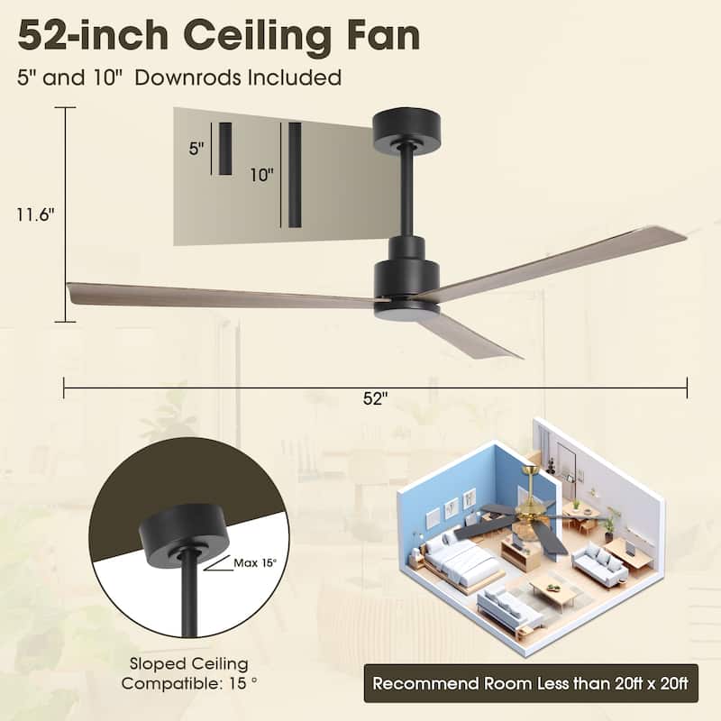 52-inch Transitional DC Motor Black Remote Indoor Ceiling Fan without Lights