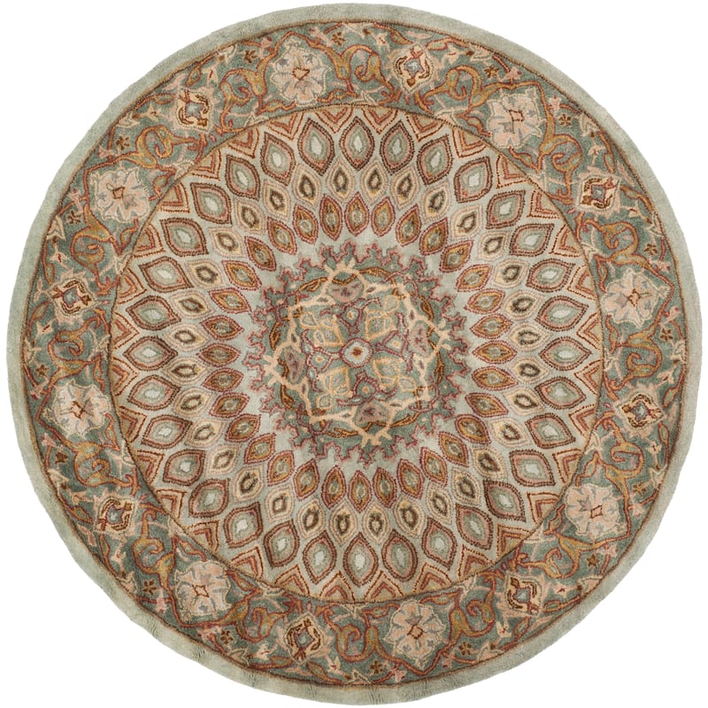 SAFAVIEH Handmade Heritage Wayfarer Traditional Oriental Wool Rug - 6'6" Round - Blue/Grey