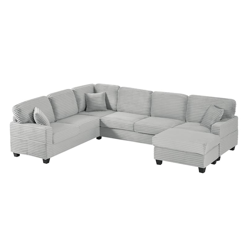 Roomfitters U-Shaped Upholstered Sectional Sofa with Movable Ottoman and Side Storage Pockets for Living Room