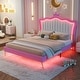 preview thumbnail 3 of 7, Full Size Upholstered Bed Frame with LED Lights and Crown Headboard
