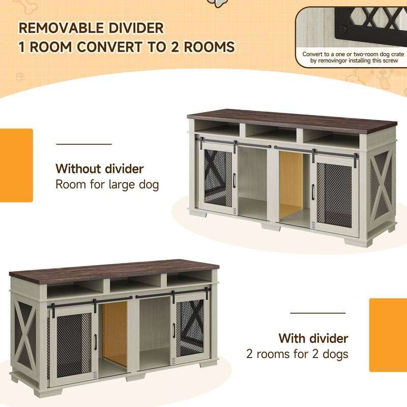 Spacious 71" Heavy Duty Dog Crate Furniture with Removable Divide