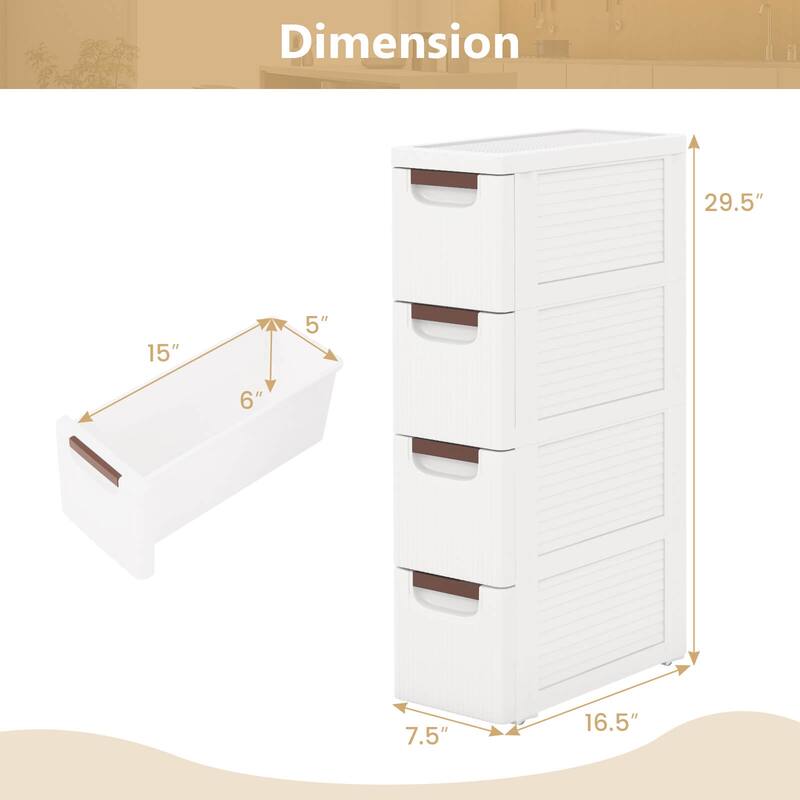 Costway 1/2 PCS 4-Drawer Narrow Rolling Storage Cabinet with Pull - See Details