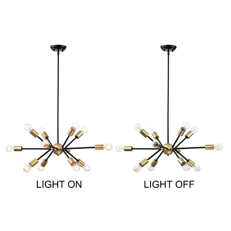 Lorena Sputnik Black Base Brushed Brass Finish Industrial Chandelier