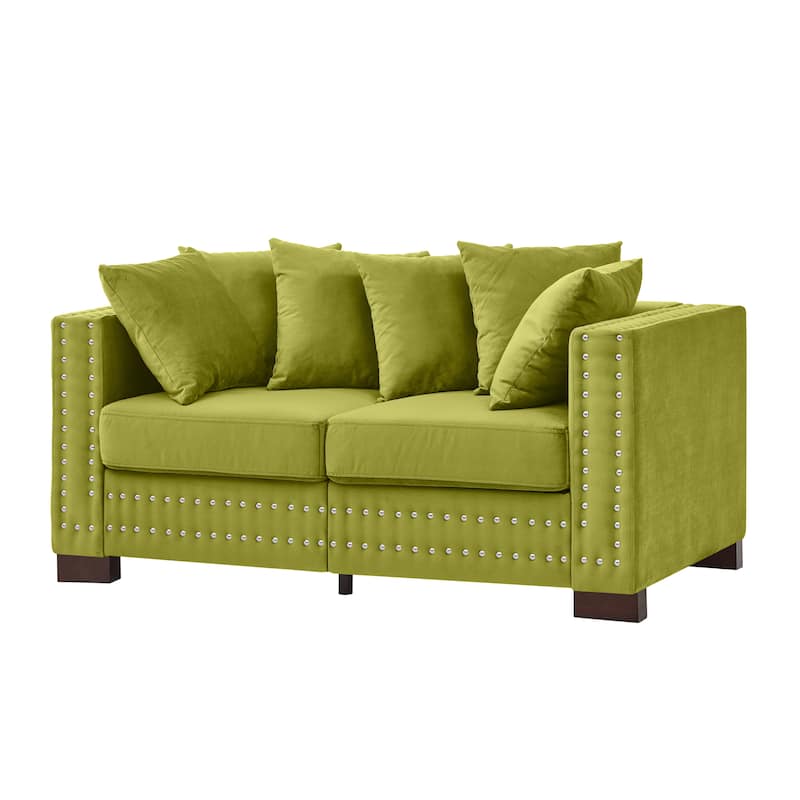 Modern Design Sofa Square Armrest With Silver Nails Decoration Upholstered Velvet Loveseat