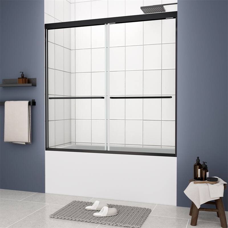 Bathtub Bypass Shower Door,Sliding Door,with 1/4" Tempered Glass - Matte Black
