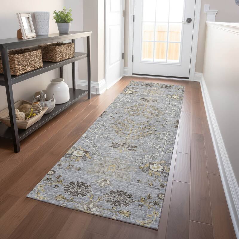 Machine Washable Indoor/ Outdoor Boho Traditional Chantille Rug - Gray - 2'3" x 7'6"
