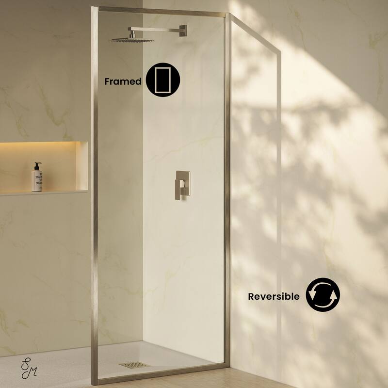 Pierre 34 X 76 Framed Fixed 3/8 In. (10Mm) Clear Tempered Glass Shower Door With Nickel Brushed Frame - 34 x 76
