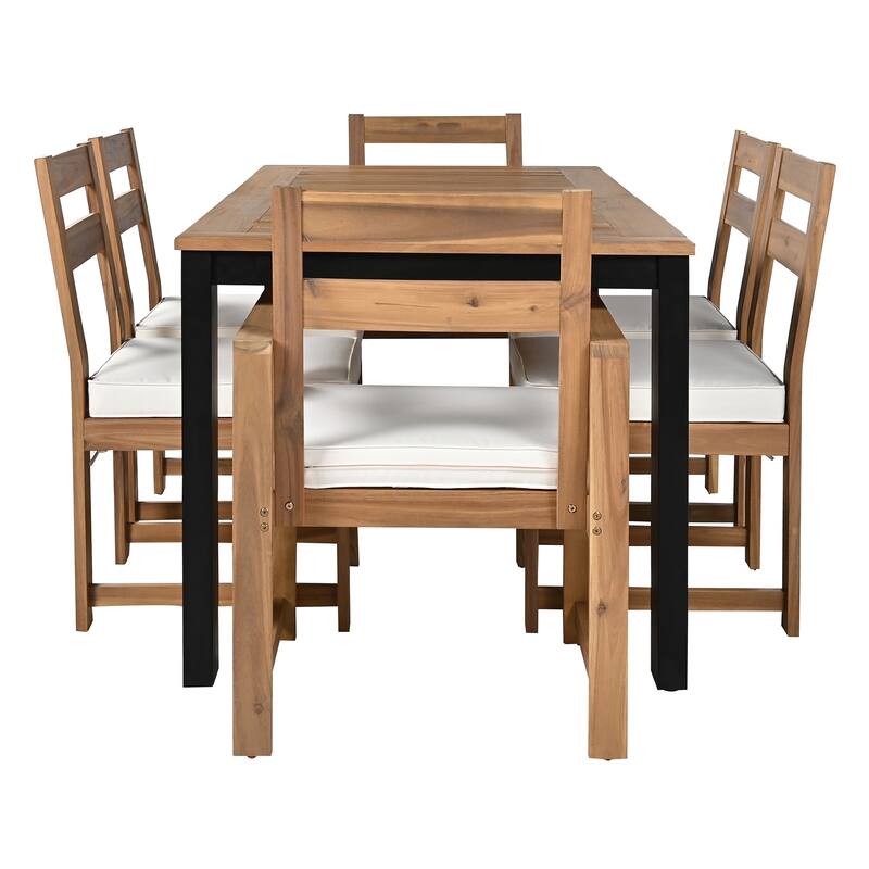 7-piece Acacia Patio Extendable Dining Set with Umbrella Hole