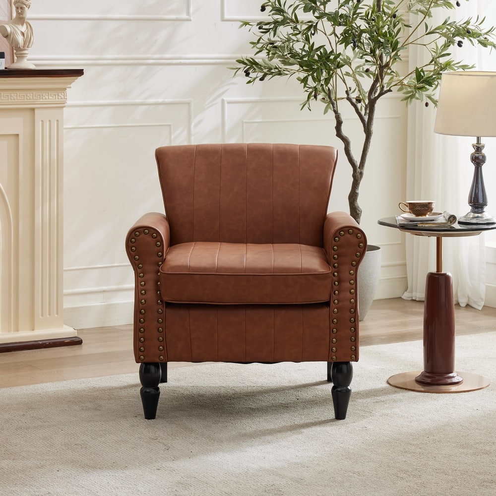 Modern PU Leather Armchair Nailhead Trim Accent Chair