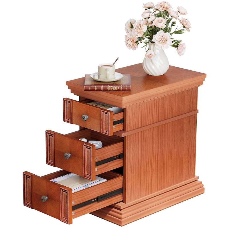 Industrial Farmhouse End Side Table with 3 Drawers for Living Room