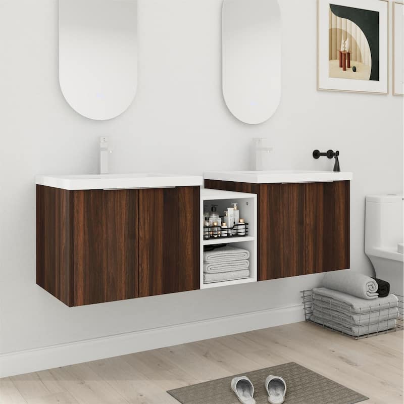 Bathroom Vanity With Sink In 24/36/48/60/72/84 Inch, Floating Bathroom Vanity With Soft Close Door and Shelf