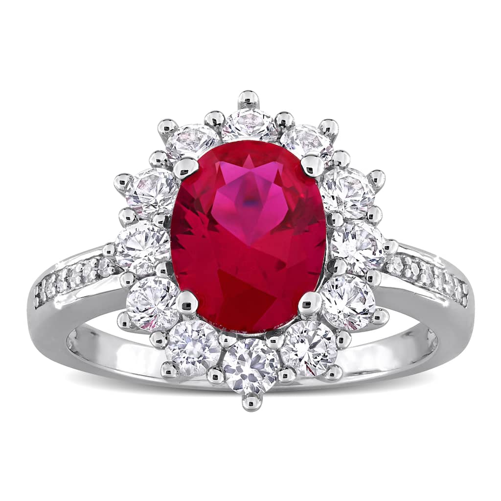 Miadora 4ct TGW Created Ruby White Sapphire Diamond Ring Sterling Silver