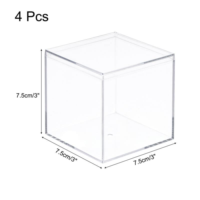 Acrylic Storage Box Square Display Case with Lid, Container Box - Clear - 7.1x7.1x7.1cm