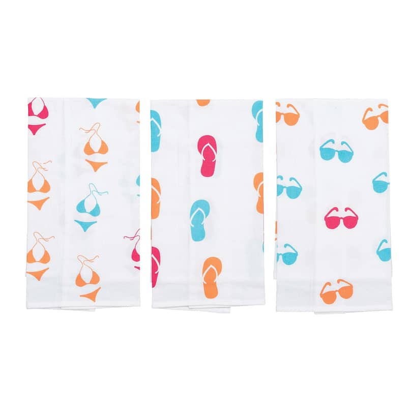 Flip Flop Printed Cotton Flour Sack Kitchen Towel Set of 3 - Set of 3