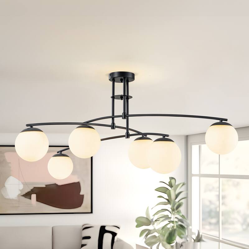 Elser 6-Light Sputnik Globe Ceiling Light Frosted Opal Glass Globe Bubble Semi-Flush Mount Light