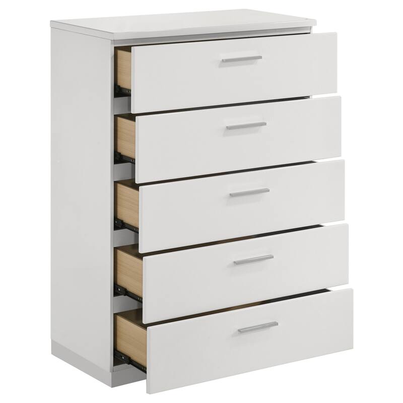 Dulcey White High Gloss 5-drawer Bedroom Chest