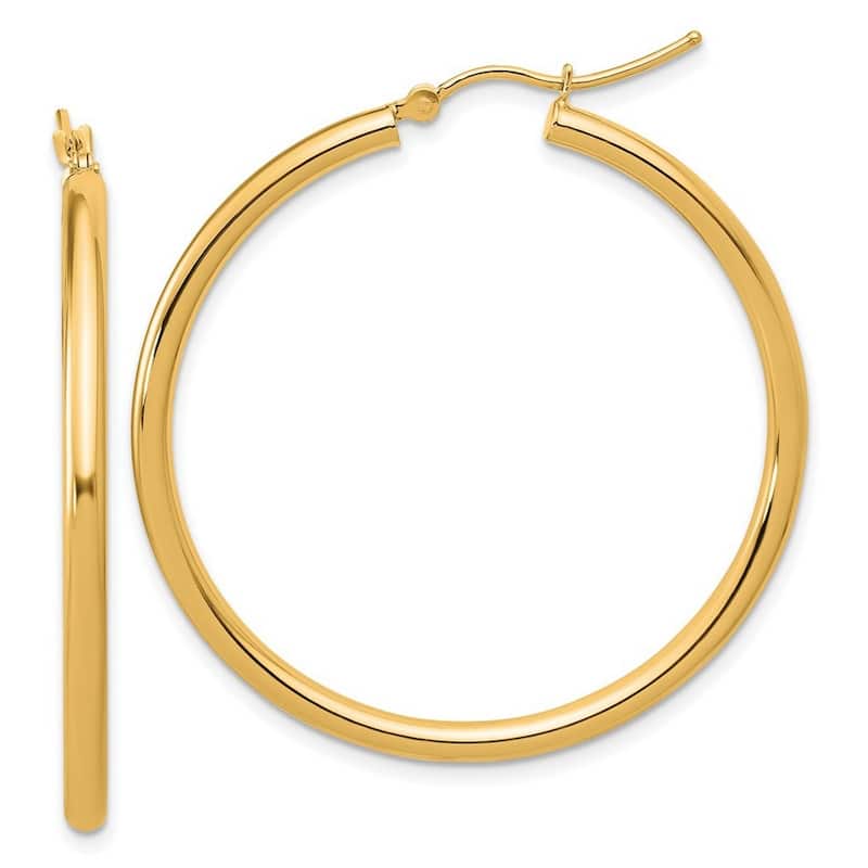 Curata 14k Yellow Gold Polished Lightweight Tube Hoop Earrings - 41x42mm