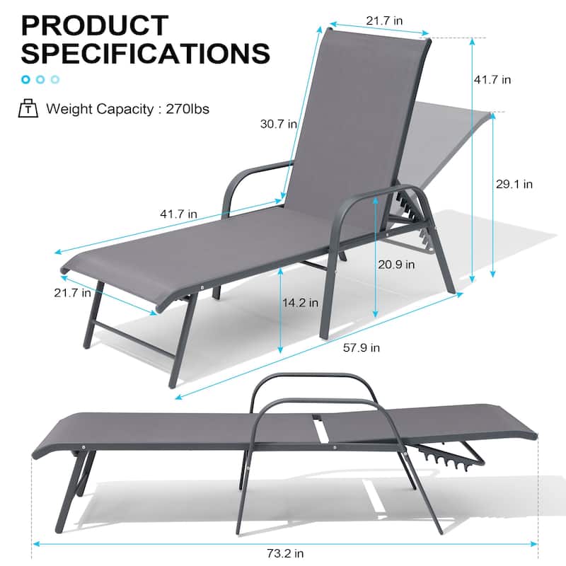 Set of 2/4 Outdoor Aluminum Chaise Lounge Chairs with Adjustable Backrest