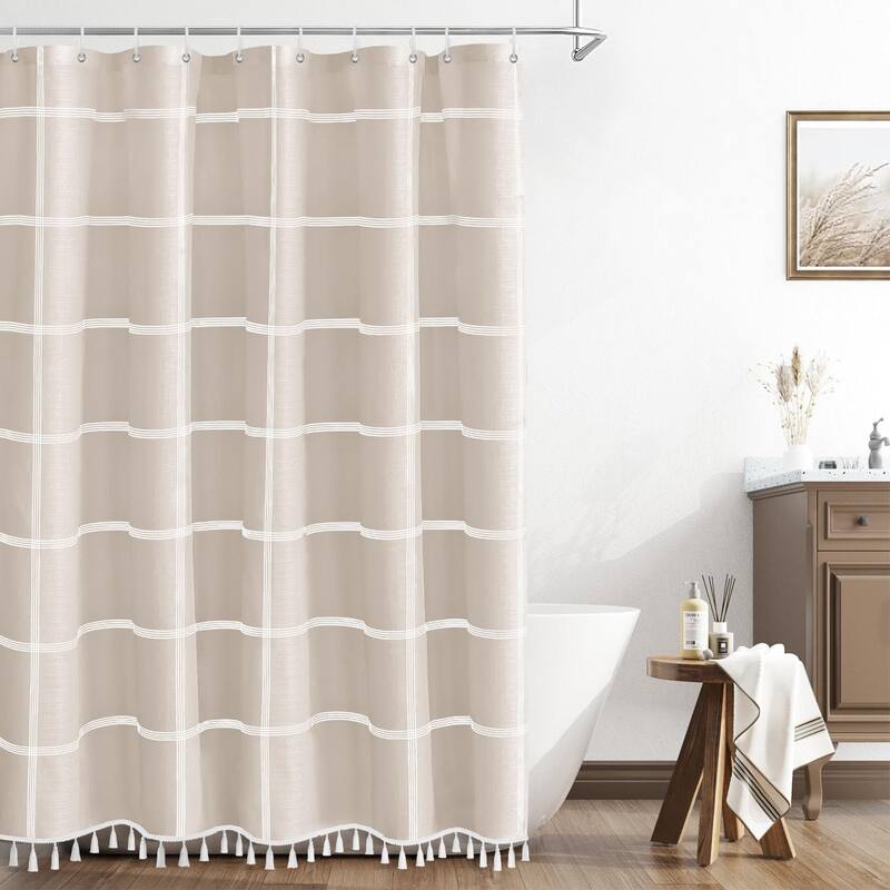 Bathroom Linen Rustic Fabric Shower Curtain - Beige - 72" x 72"