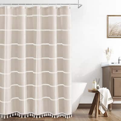 Bathroom Linen Rustic Fabric Shower Curtain - Beige - 72" x 72"