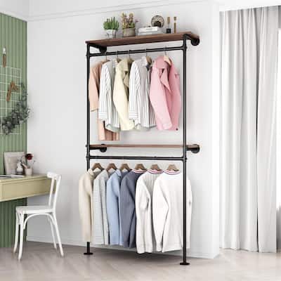 Industrial Pipe Clothing Racks with 2 Tier Shelves