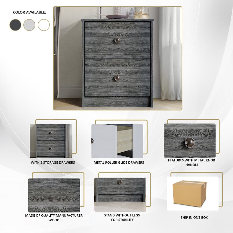 CraftPorch Clean-Lines Minimalist 2-Drawer Nightstand