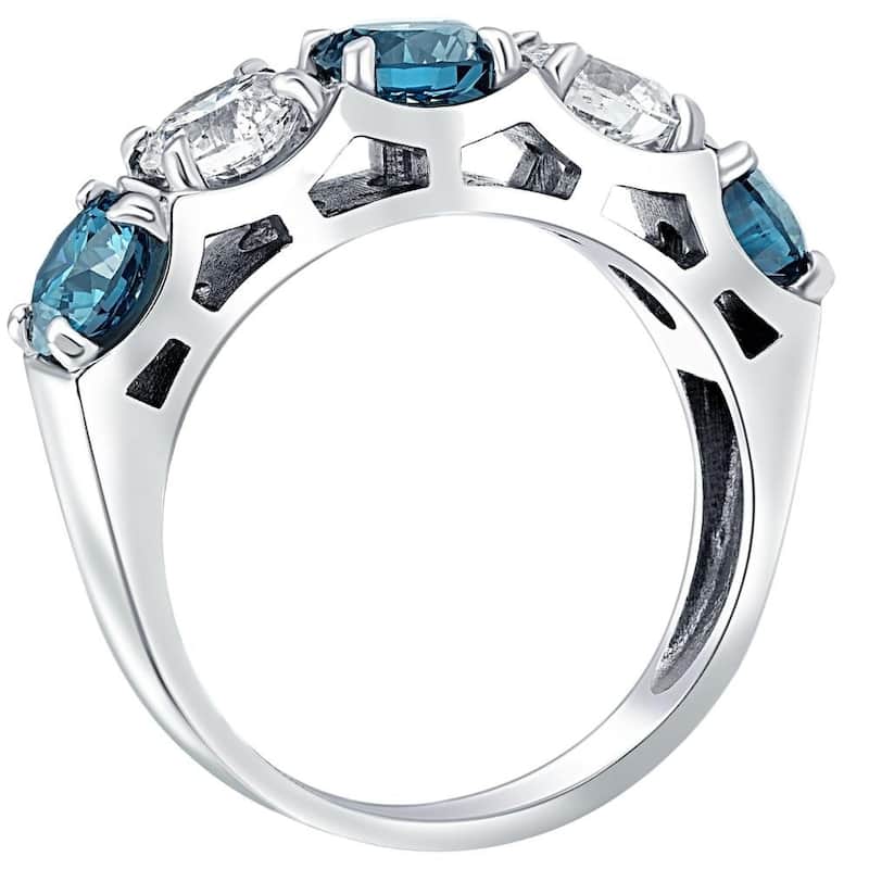 3 1/4Ct Blue Diamond Wedding Ring White Gold Lab Grown Anniversary 5-Stone Band