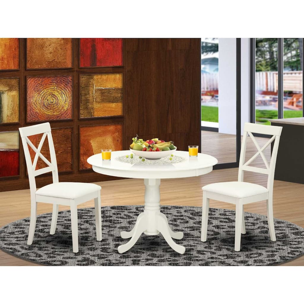HomeStock 3-Pc Linen White Finish Solid Wood Top-Dining Room Set-Seats 4