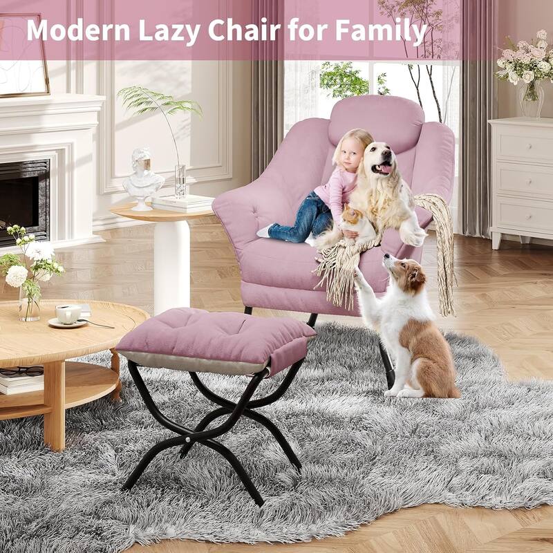 Lazy Chair, Ergonomic Reading Armchair Foldable Footrest, Modern Lounge Chair Removable Washable Cover
