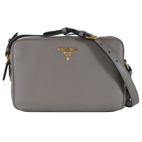 Shop Prada 1bh079 Grey Vitello Leather Bandoliera Double Zip Purse